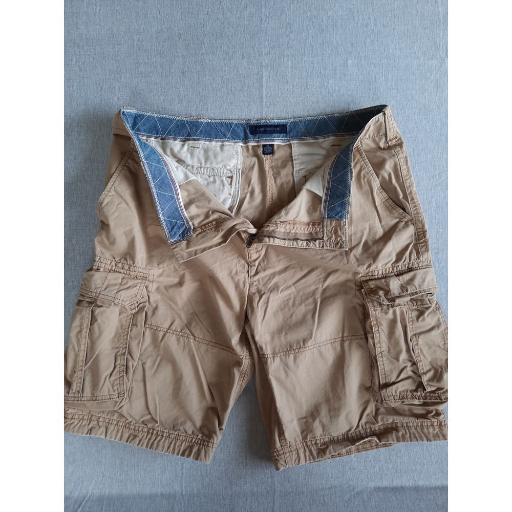 Tommy Hilfiger Men 38 Utility Camp Cargo Brown Short Embroidery Logo Pure Cotton